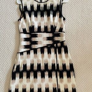BCBGMaxAzria Black and Cream Patterned Midi Dress